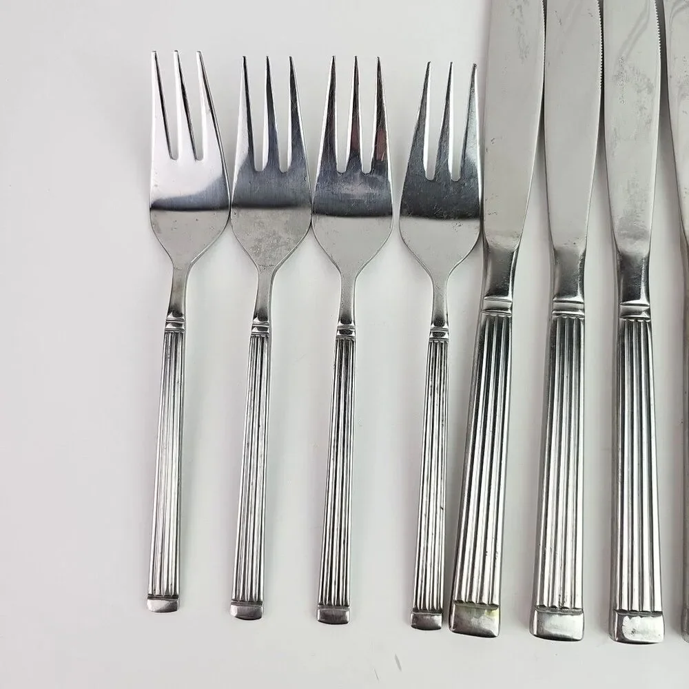 Stainless Steel Set of 13 Flatware Knives Salad Forks Tea Spoons Made In Korea